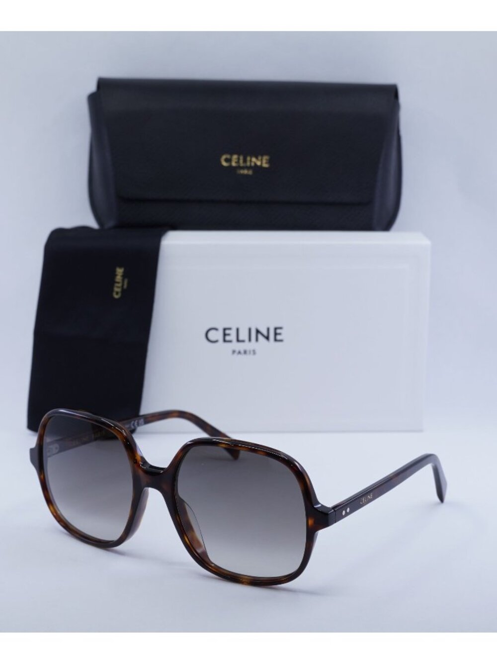 Celine CL40244U 52F Square Sunglasses - Shiny Dark Havana/ Brown Gradient